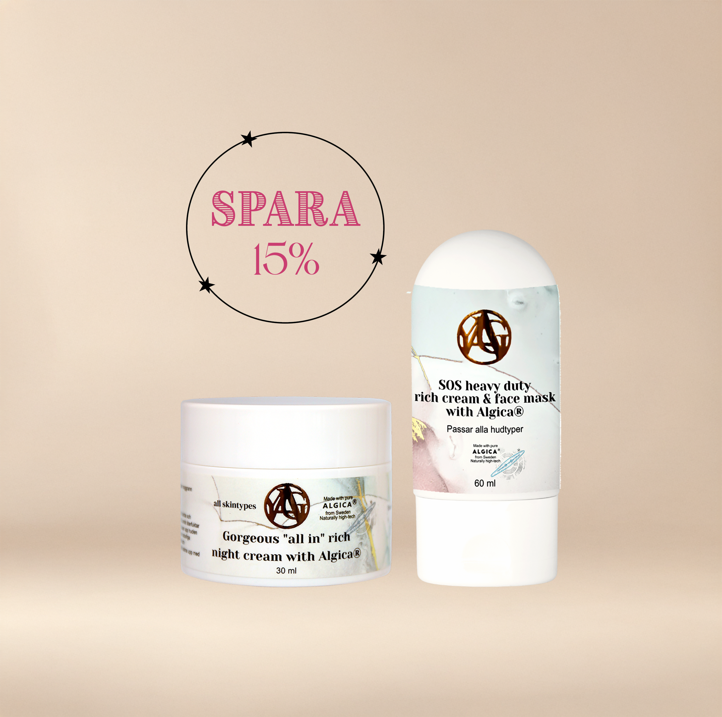 Eksem, reaktiv hud & Rosacea natt-kit SPARA 15% YAG Sweden